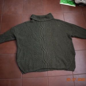 Olive Green Lands' End Mock/Turtleneck Sweater